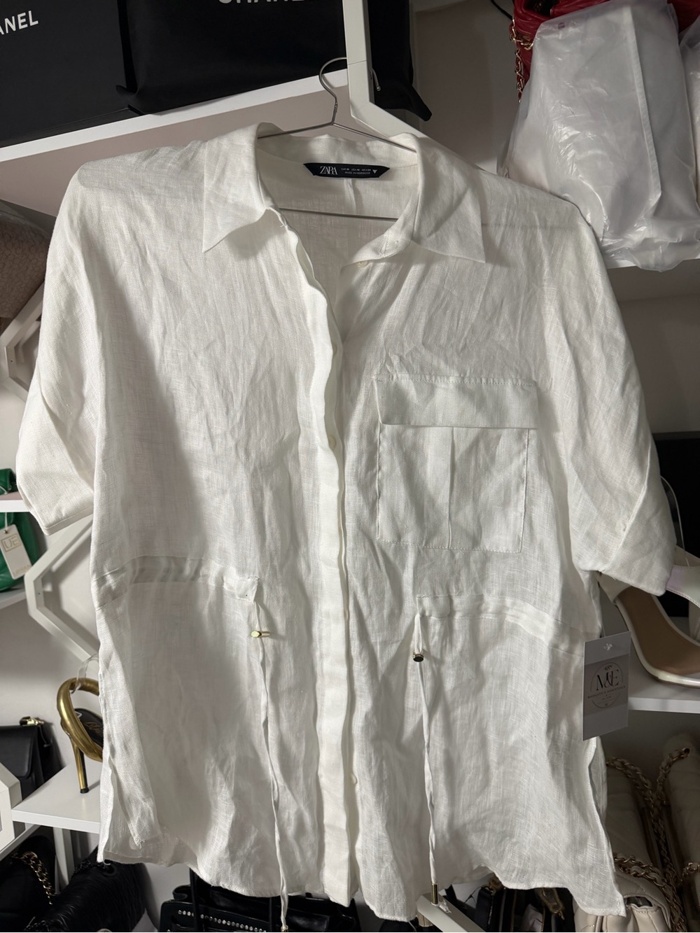 Zara White Linen-Blend Lightweight Shirt Jacket